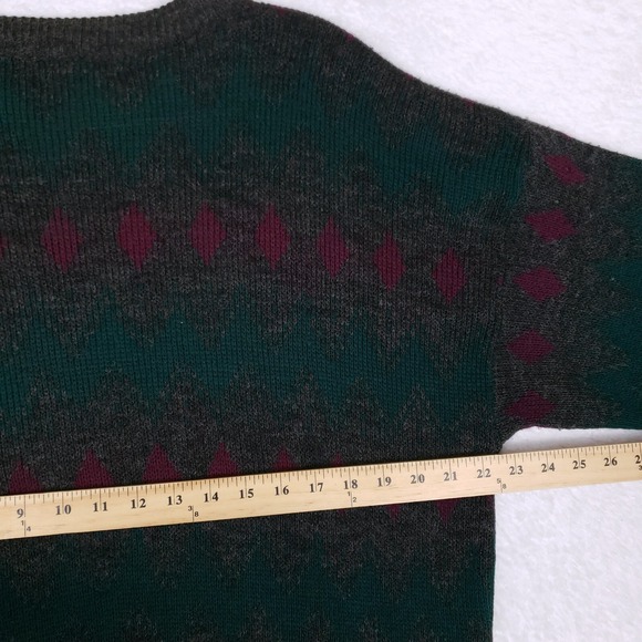 Claybrooke Sweater Geometric Pullover Large Green Burgundy Italy Retro - Picture 6 of 8